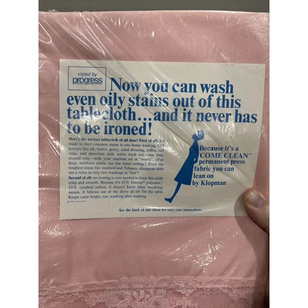 Vtg Calais Pink Lace Tablecloth 67 X 90 Progress Polyester Cotton #1500‎ USA